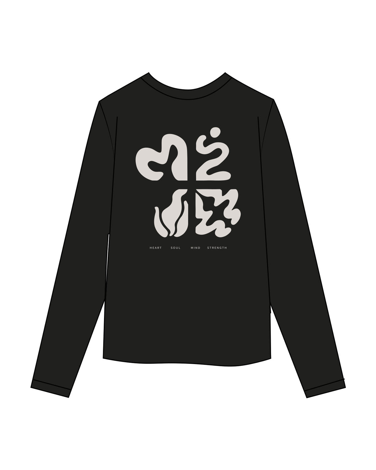 The Womens Oversized Long Sleeve - Black - Plum Creek Church - Center Chest Icon & Full Back - Printed - Latte