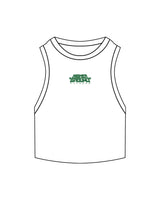 The Ribbed Crop Tank - White - Higher Ground - Center Chest Logo - Embroidered - Forest Green