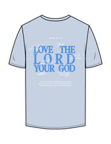 The Mens Tee - Powder - Plum Creek Church - Center Chest Stacked & Back Stacked - Printed - Full Color