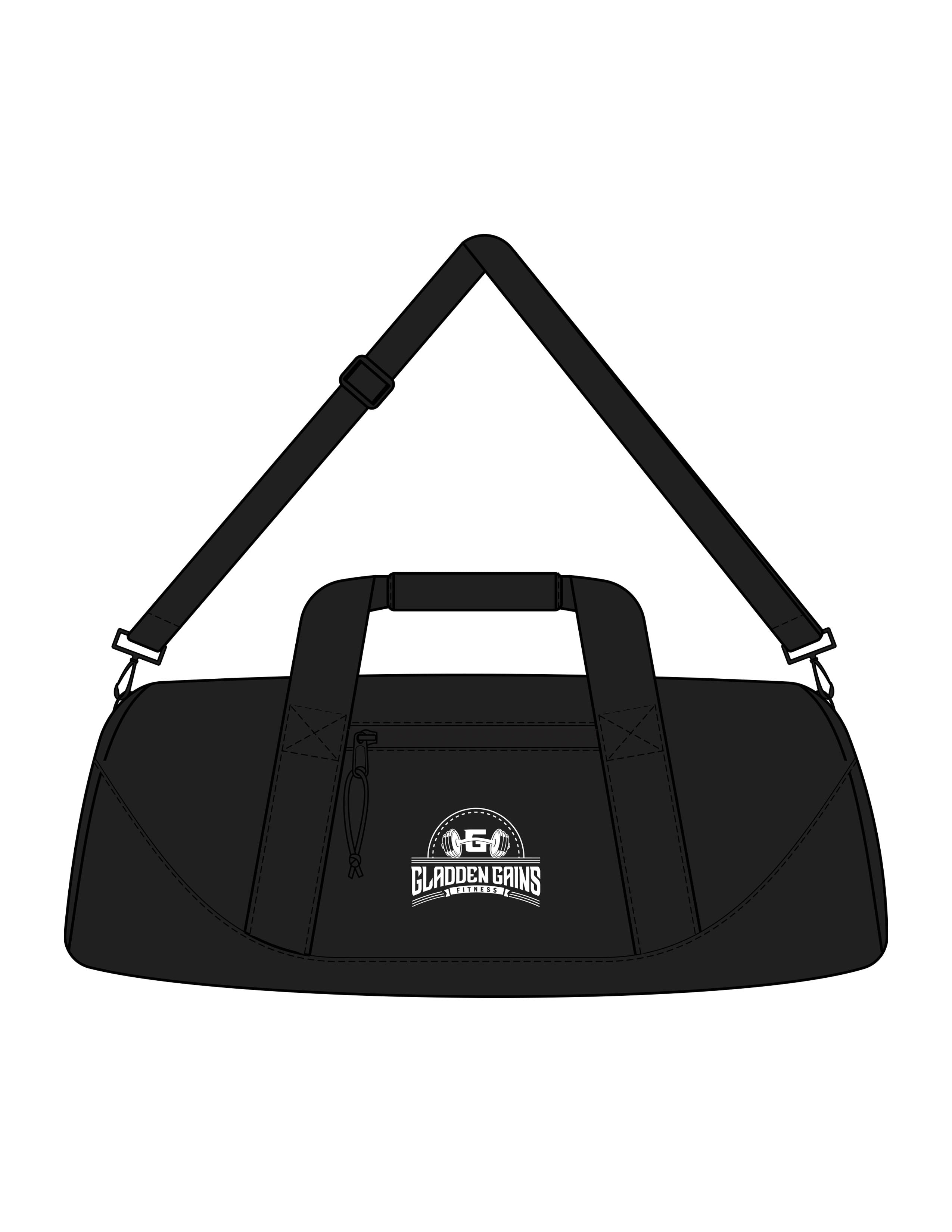 The Gym Duffel - Black - Gladden Gains - Center Body - Printed - White