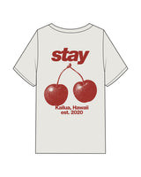 The Mens Heavyweight Tee - Washed Bone - Komo Studio - Left Chest Stacked & Back Stacked - Printed - Red