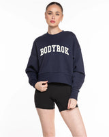 The Womens Heavyweight Crop - Navy - BODYROK Employee - Center Chest - Cream