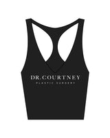 The Racer Tank - Black - Dr.Courtney - Center Chest Stacked & Back Center - White