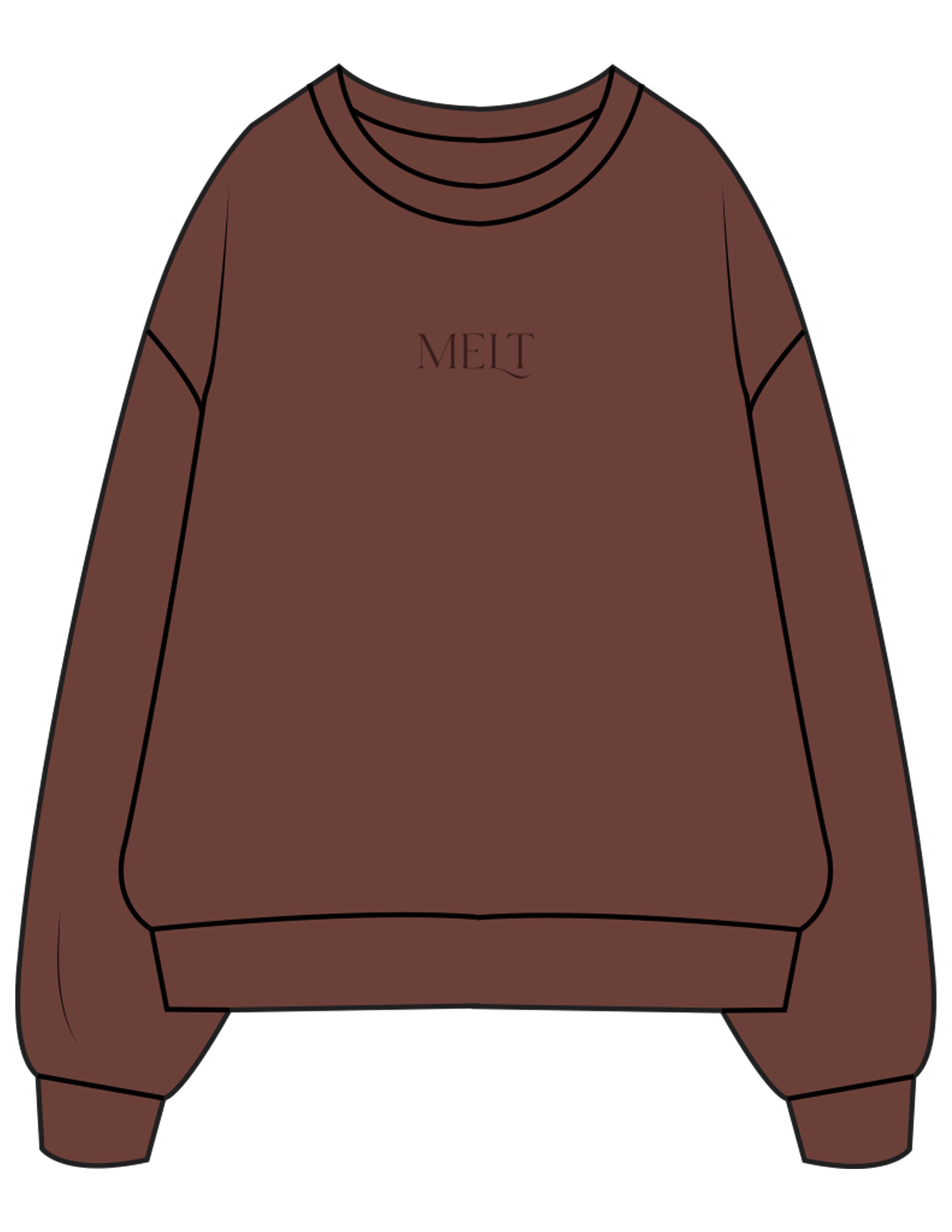 The Mens Crewneck - Chestnut - Melt Hot Pilates - Center Chest - Embroidered - Dark Brown