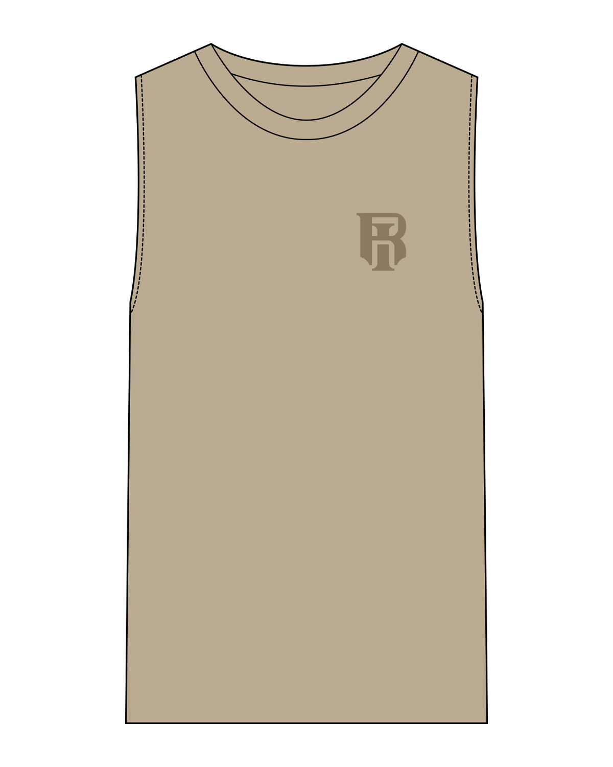 The Mens Heavyweight Tank - Washed Khaki - IR Fit - Left Chest - Full Back - Printed - Tone on Tone