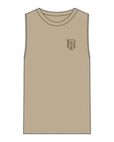 The Mens Heavyweight Tank - Washed Khaki - IR Fit - Left Chest - Full Back - Printed - Tone on Tone