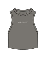 The Ribbed Crop Tank - Washed Gray - PHS - Center Chest - Embroidered - White