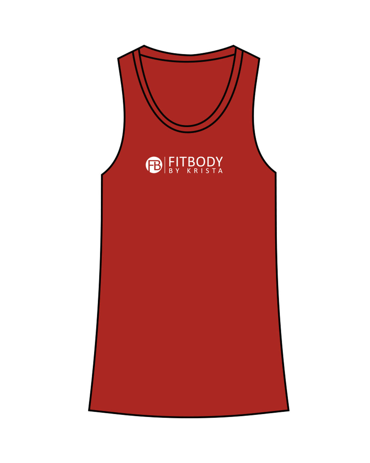 The Womens Full Length Tank - Red - Krista - Center Chest - Upper Back - Printed - White