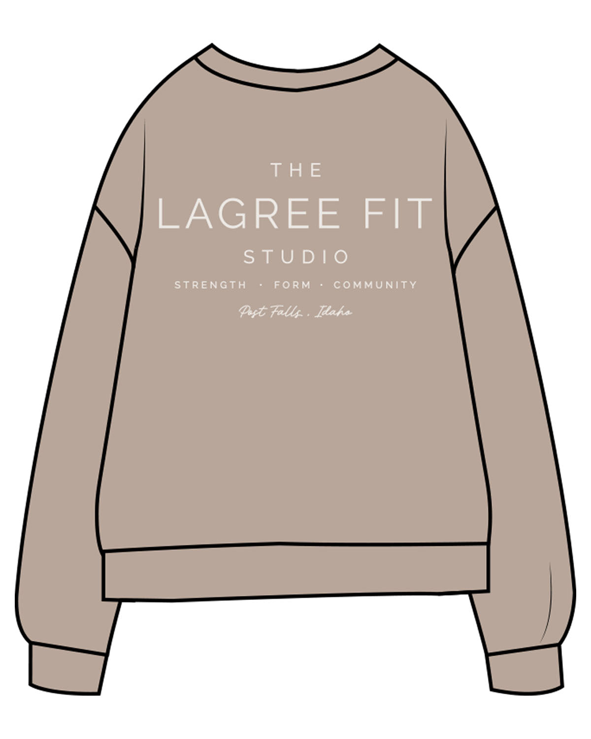 The Midweight Unisex Crewneck - Washed Cement - Lagree Fit Studio - Left Chest & Back Stacked - Printed - Bone