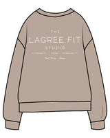 The Midweight Unisex Crewneck - Washed Cement - Lagree Fit Studio - Left Chest & Back Stacked - Printed - Bone