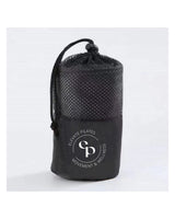 The Gym Towel - Black - Elevate Pilates - Lower Bottom - "ELEVATE" Logo - Embroidered - White - The Gym Towel Bag - Black - Elevate Pilates - Front Round Logo - Printed - White