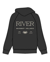 The Womens Hoodie - Washed Black - R.M.W.I - Left Chest - Back Center - Printed - Cream