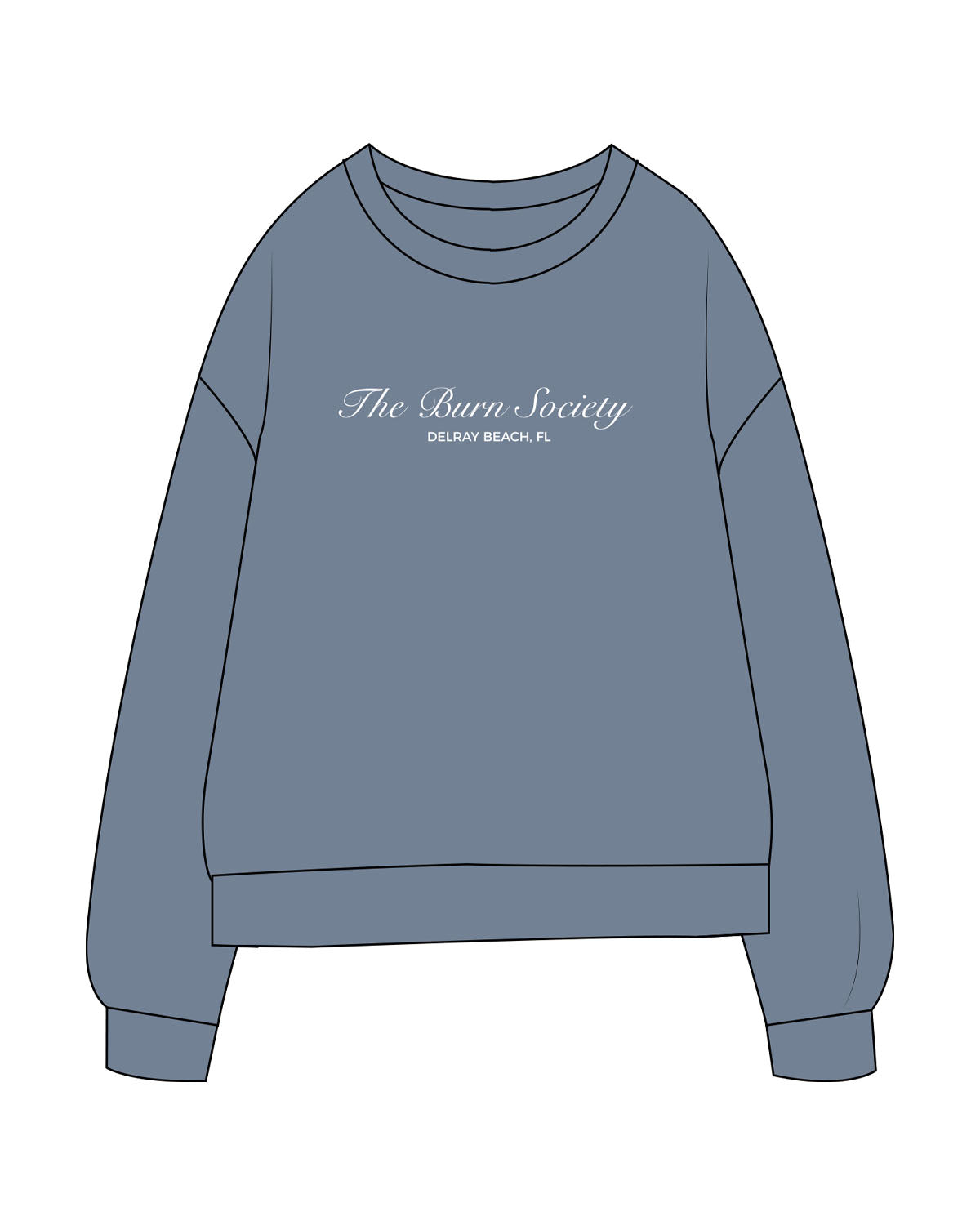 The Midweight Unisex Crewneck - Washed Slate - The Burn Society - Center Chest Stacked - Printed - White