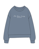 The Midweight Unisex Crewneck - Washed Slate - The Burn Society - Center Chest Stacked - Printed - White
