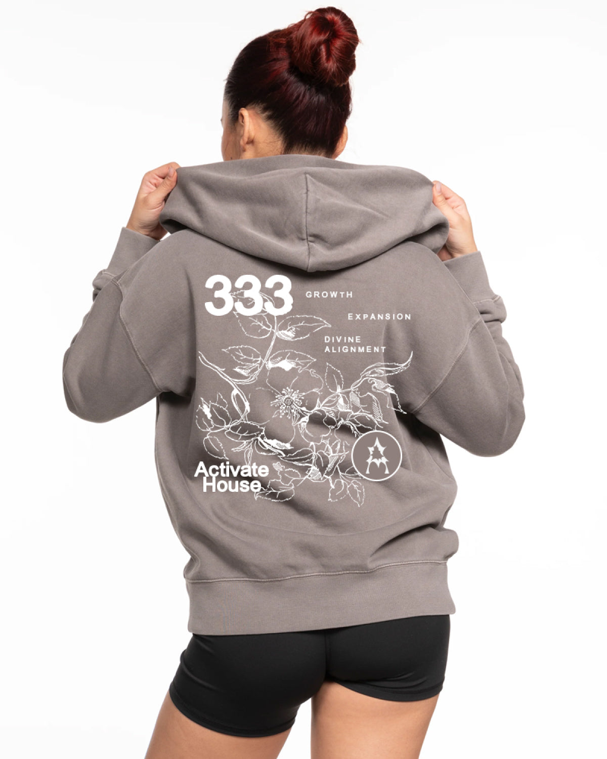 The Womens Zip Hoodie - Washed Gray - Activate House - Left Chest & Full Back Center - White