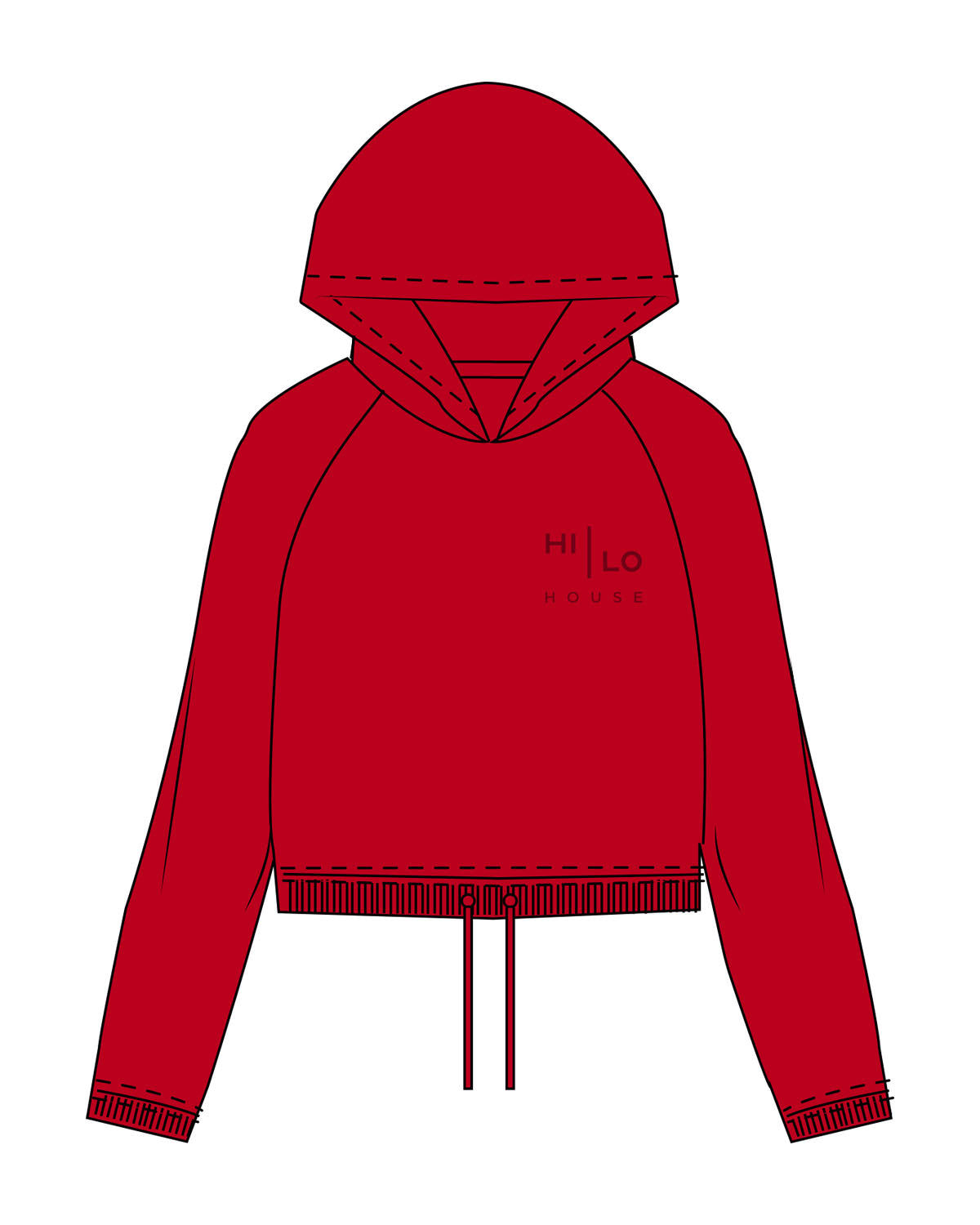 The Cropped Drawstring Hoodie - Red - HiLo - Left Chest - Printed - Tone on Tone