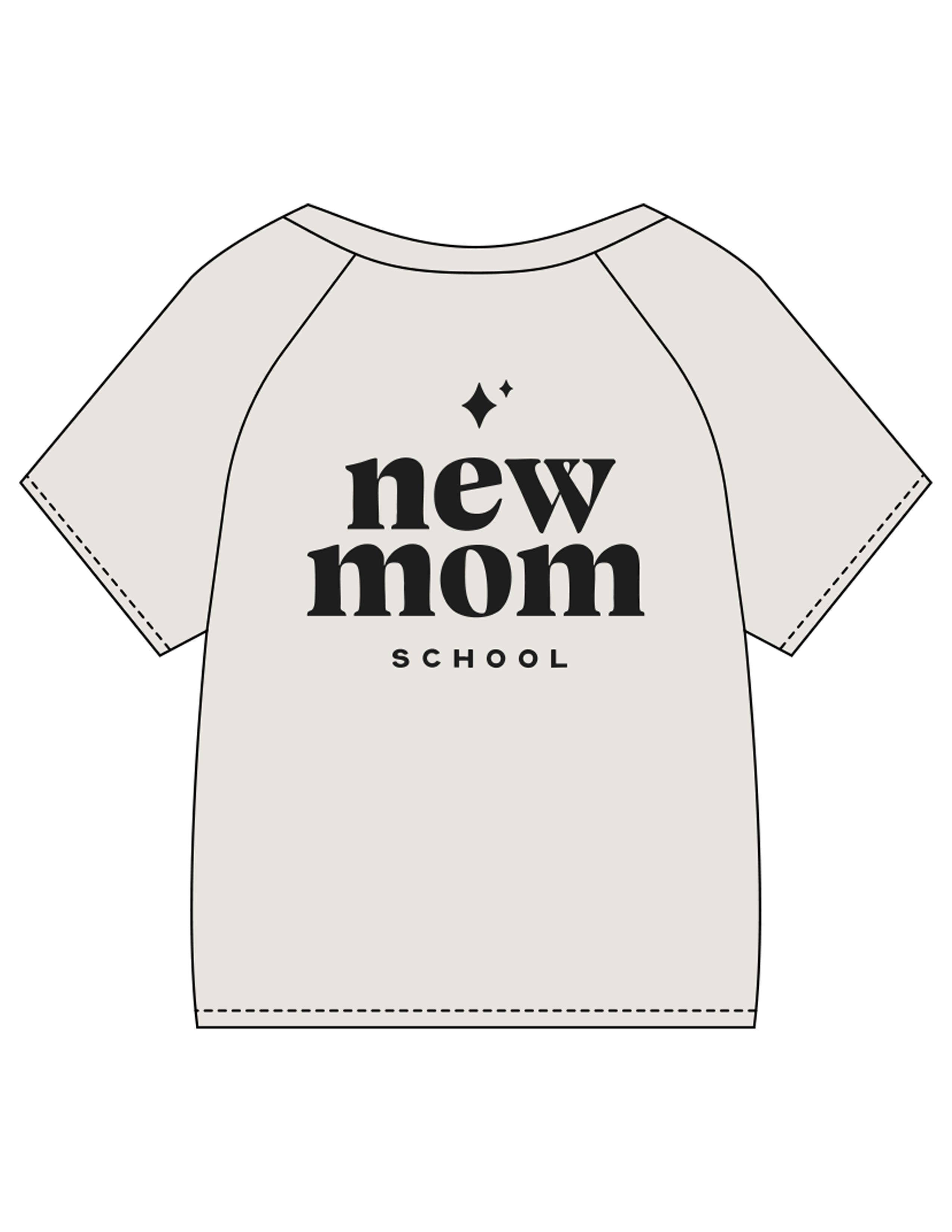 The Kids Heavyweight Tee - Washed Bone - New Mom School - Left Chest & Back Stacked - Printed - Washed Black