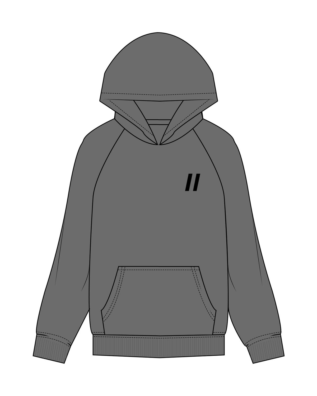 The Womens Hoodie - Shadow - Fit 5 - Left Chest & Back Round - Printed - Black