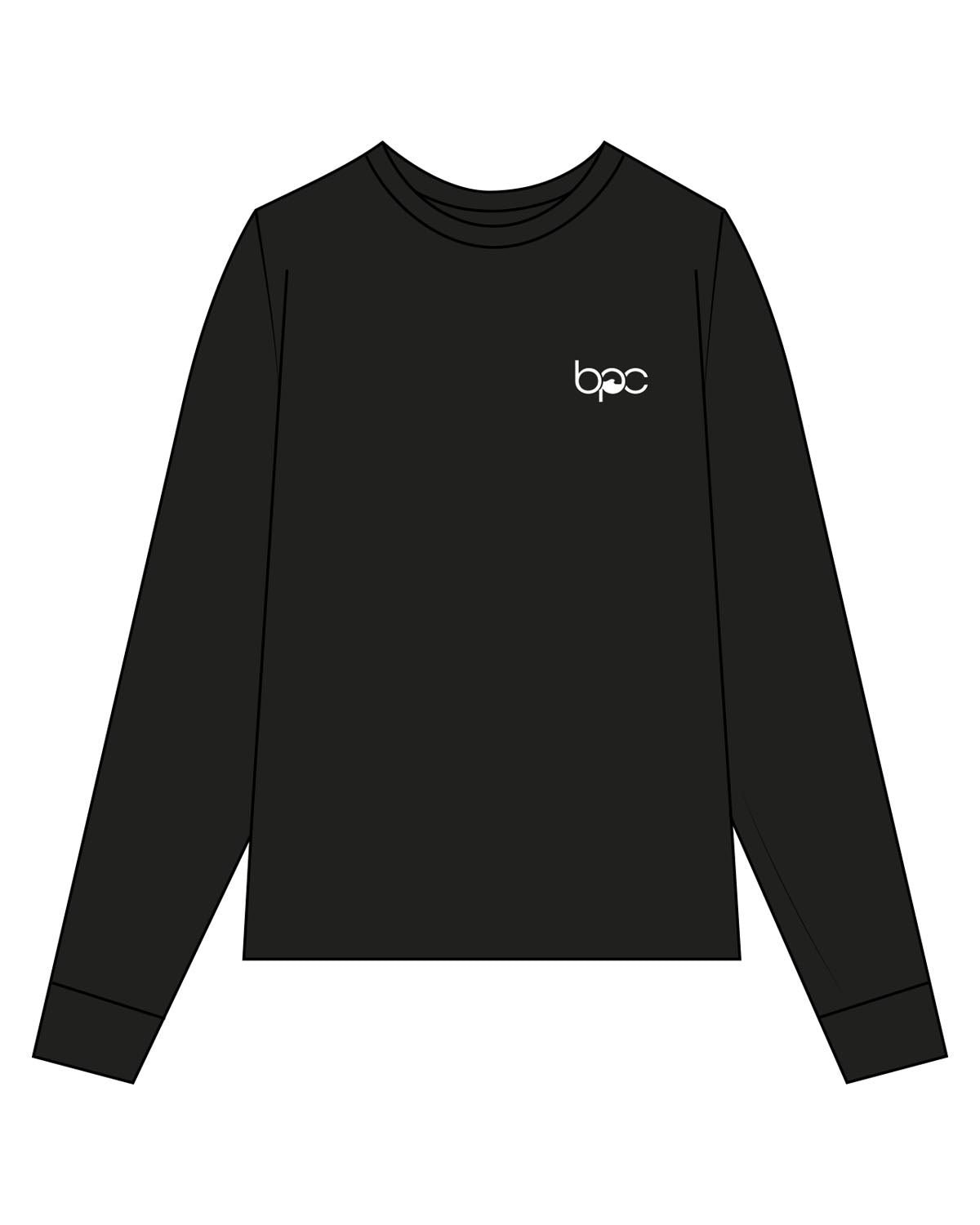 The Mens Long Sleeve - Black - Baxter Pacific - Left Chest - Back Center Stacked - Printed - White