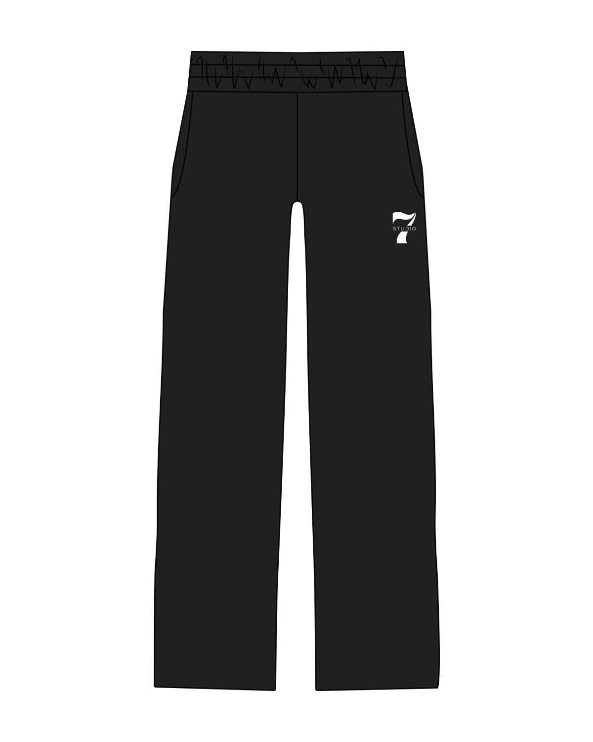 The Straight Leg Sweatpant - Black  - STUDIO 7 - Left Leg Logo - Printed - White
