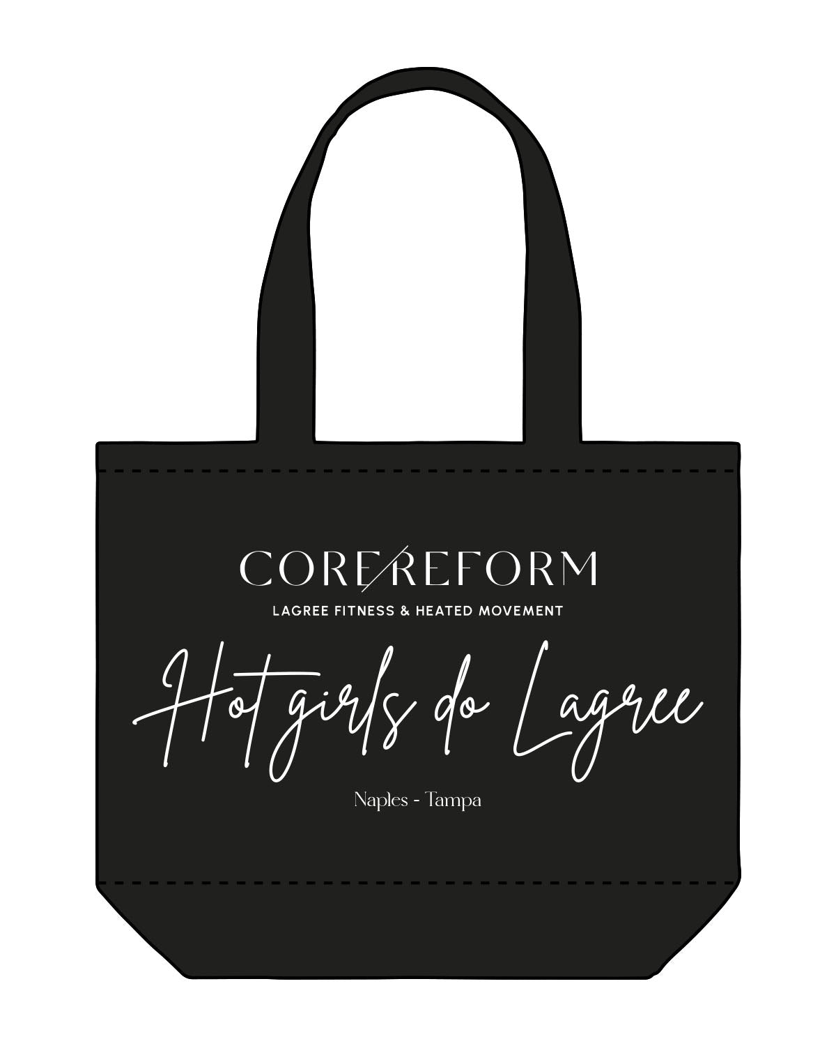 The Tote Bag - Black - CORE REFORM - Center Body Stacked - Printed - White