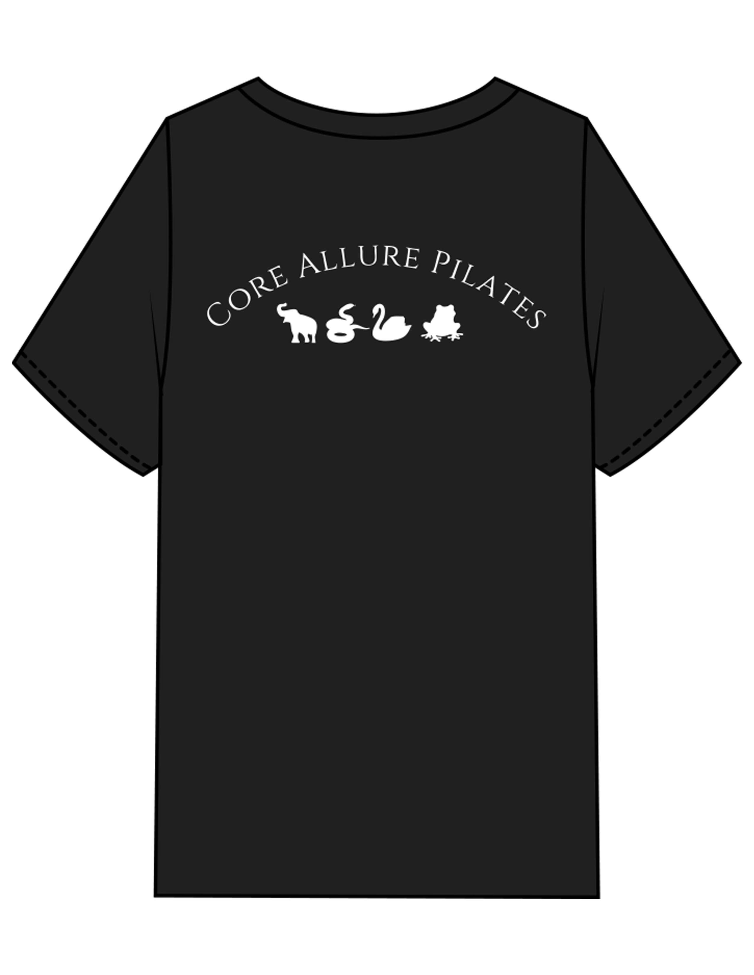 The Mens Heavyweight Tee - Black - Core Allure Pilates - Left Chest Arc Stacked & Back Arc Stacked - Printed - White