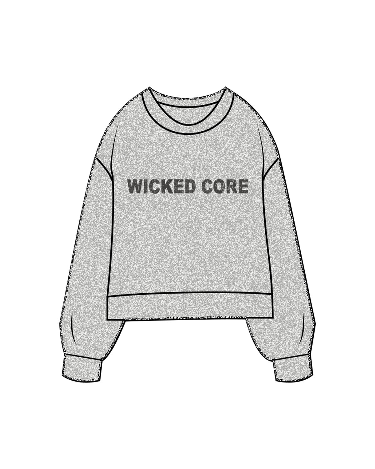The Womens Sueded Crewneck - Heather - Wicked Core - Center Chest - Printed - Charcoal