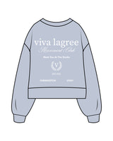 The Womens Heavyweight Crop - Denim Blue - Viva Lagree - Left Chest & Back Stacked - Printed - Full Color