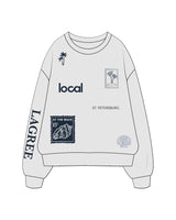 The Mens Crewneck - White Heather - Local Lagree - Full Front - Printed - Navy