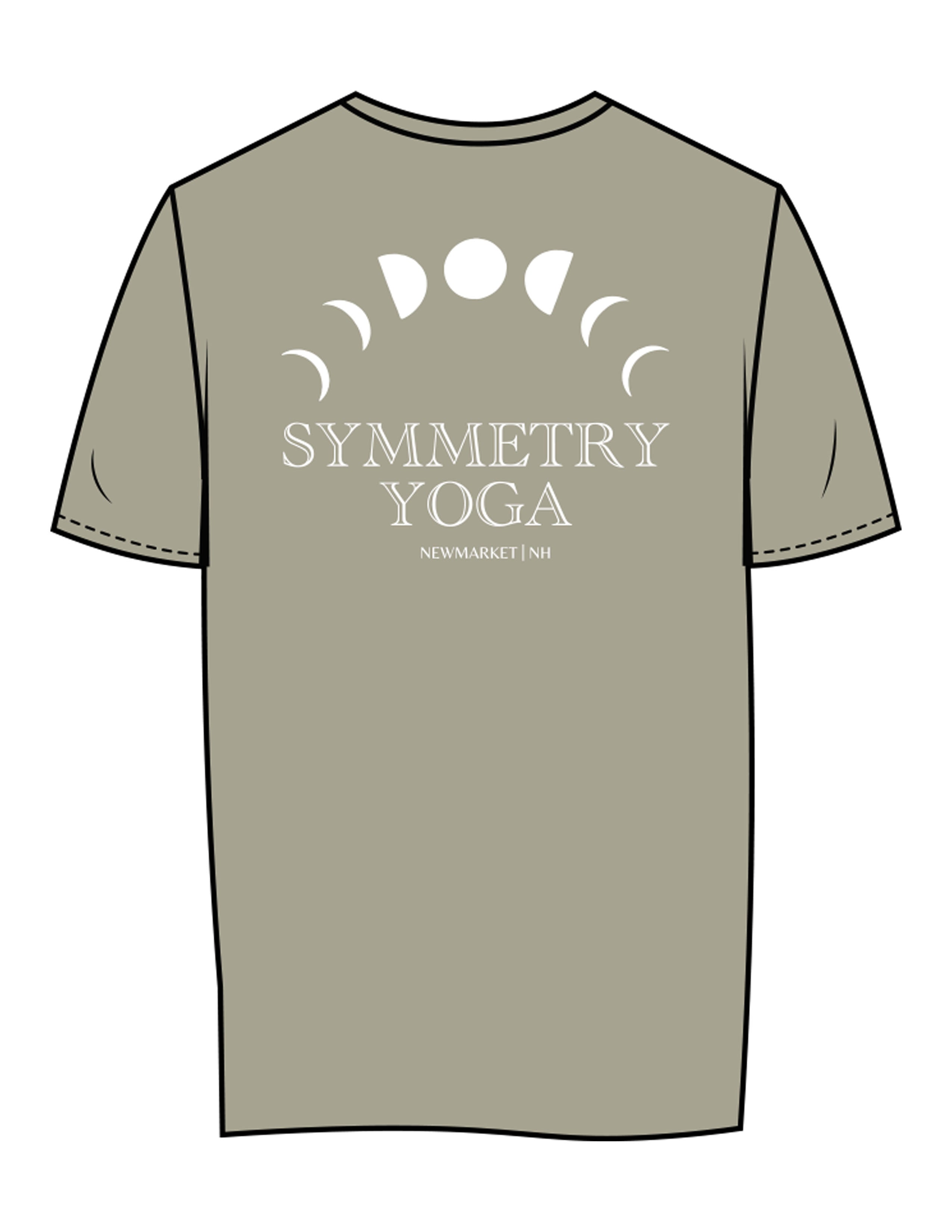 The Womens Tee - Eucalyptus - Symmetry Yoga - Left Chest & Back Stacked - Printed - White