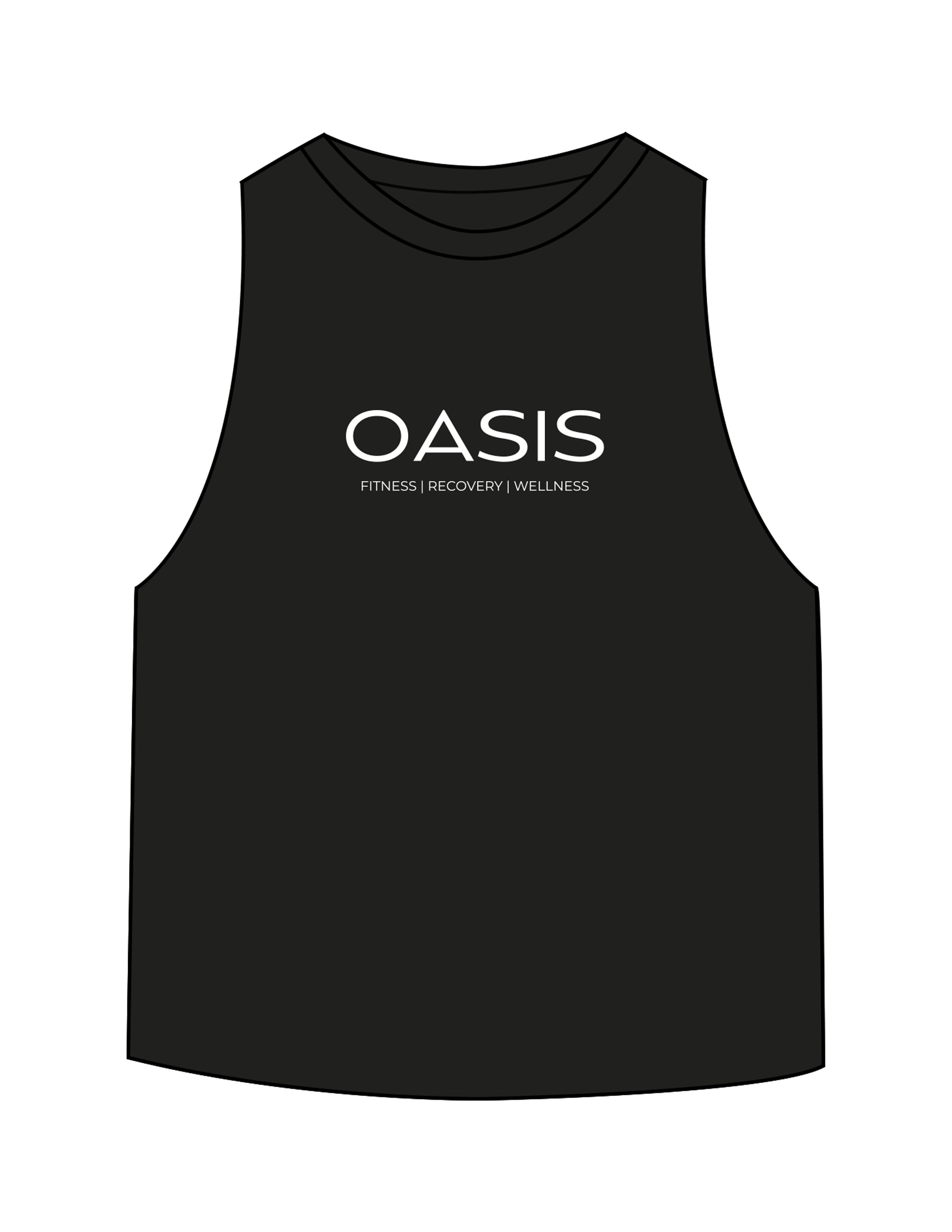 The Crop Muscle Racerback - Black - OCWC - Center Chest Stacked - Printed - White