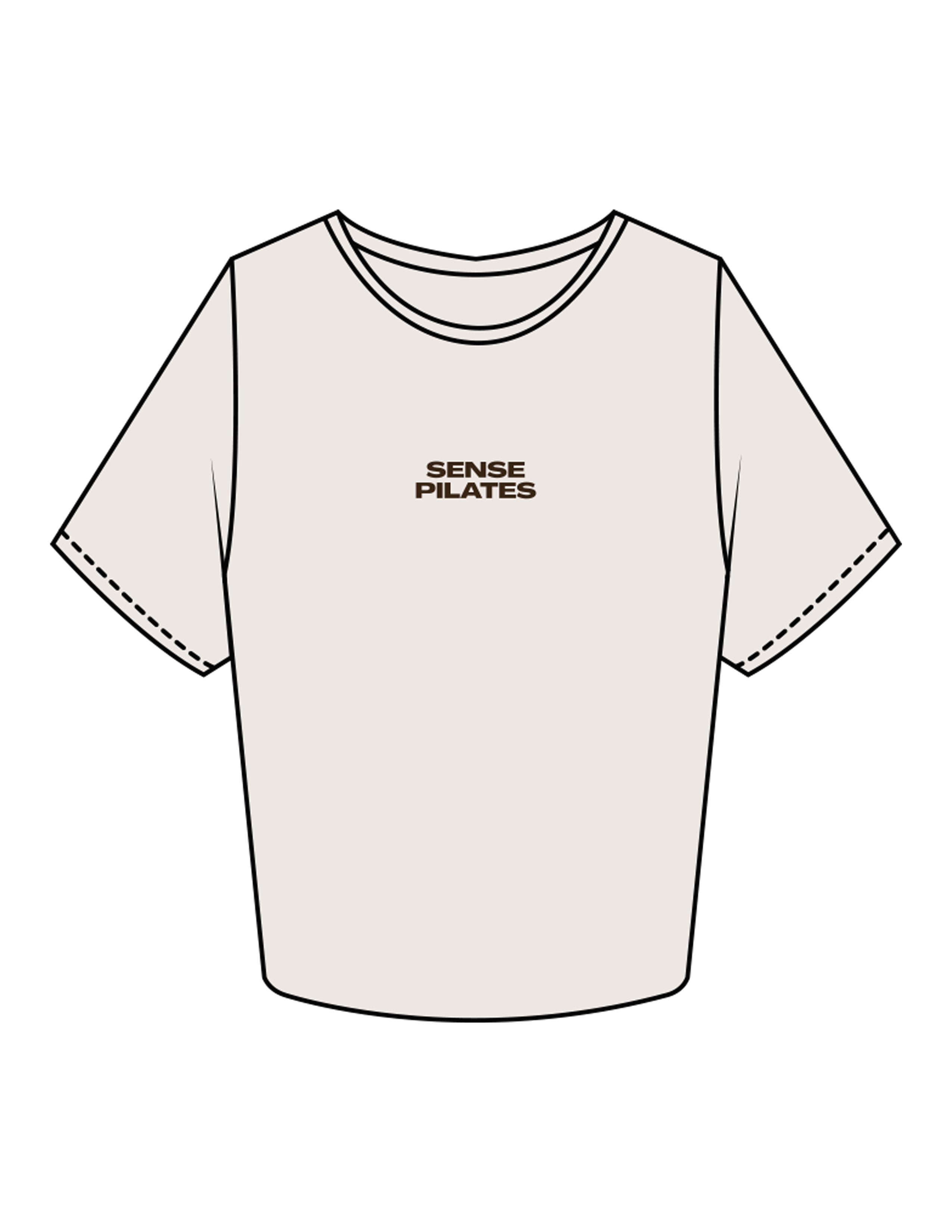The Crop Tee - Bone - Sense Pilates - Center Chest Stacked - Printed - Dark Brown