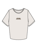 The Crop Tee - Bone - Sense Pilates - Center Chest Stacked - Printed - Dark Brown