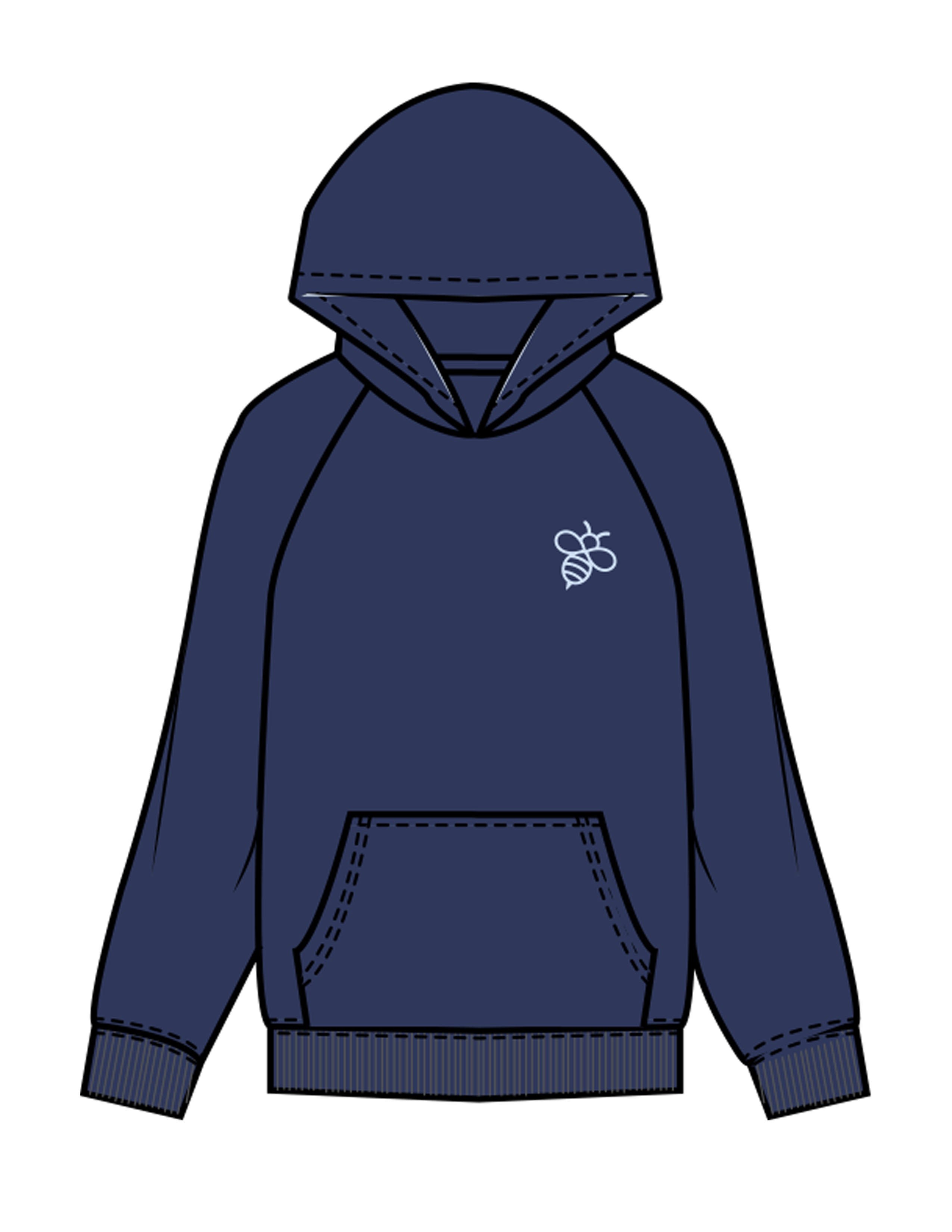 The Mens Hoodie - Cobalt - The Hive - Left Chest & Back Stacked - Printed - Baby Blue