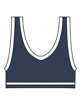 The Piped Bra - Navy - Pilates Plus PB - Left Chest - Printed - White