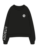 The Womens Crewneck - Black - Fitbody - Left Chest & Right Sleeve - White