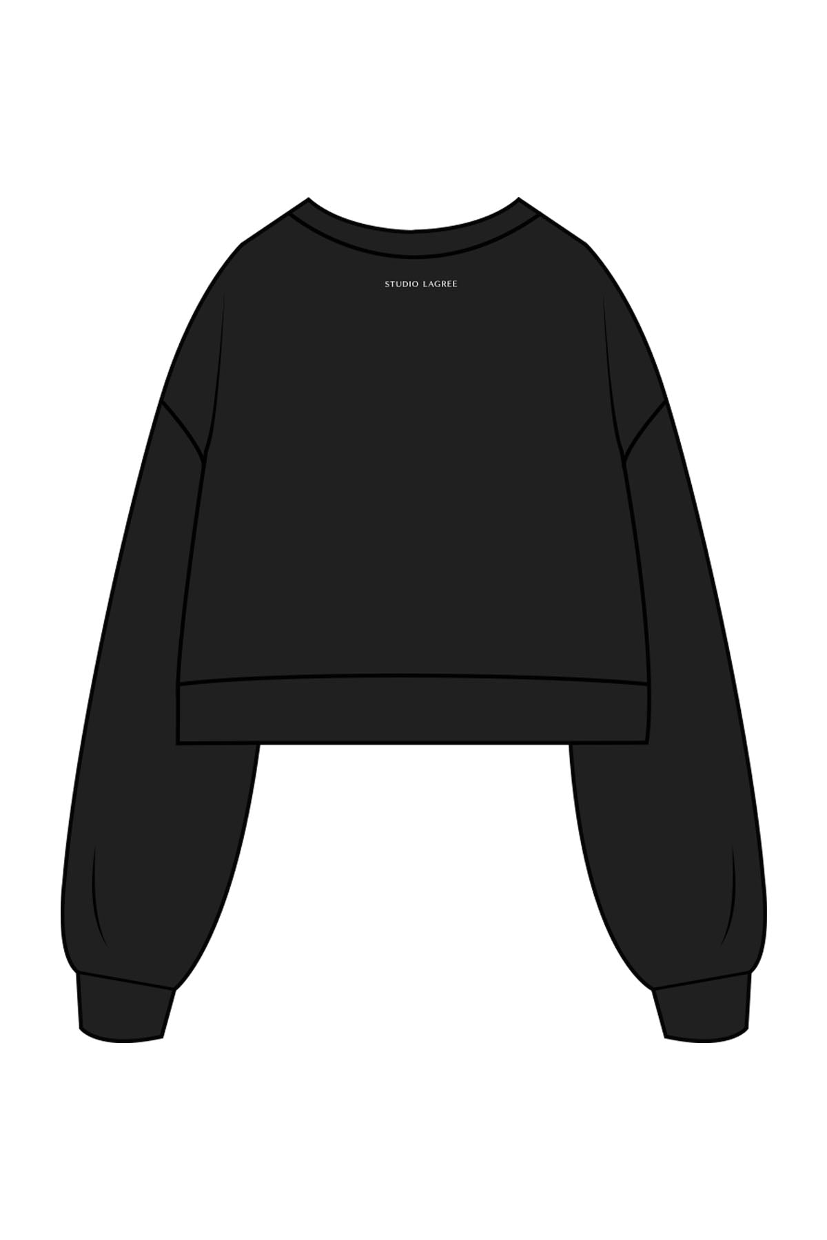 The Womens Crop Crewneck - Black - Studio Lagree - Left Chest Round & Back Neckline - Printed - White
