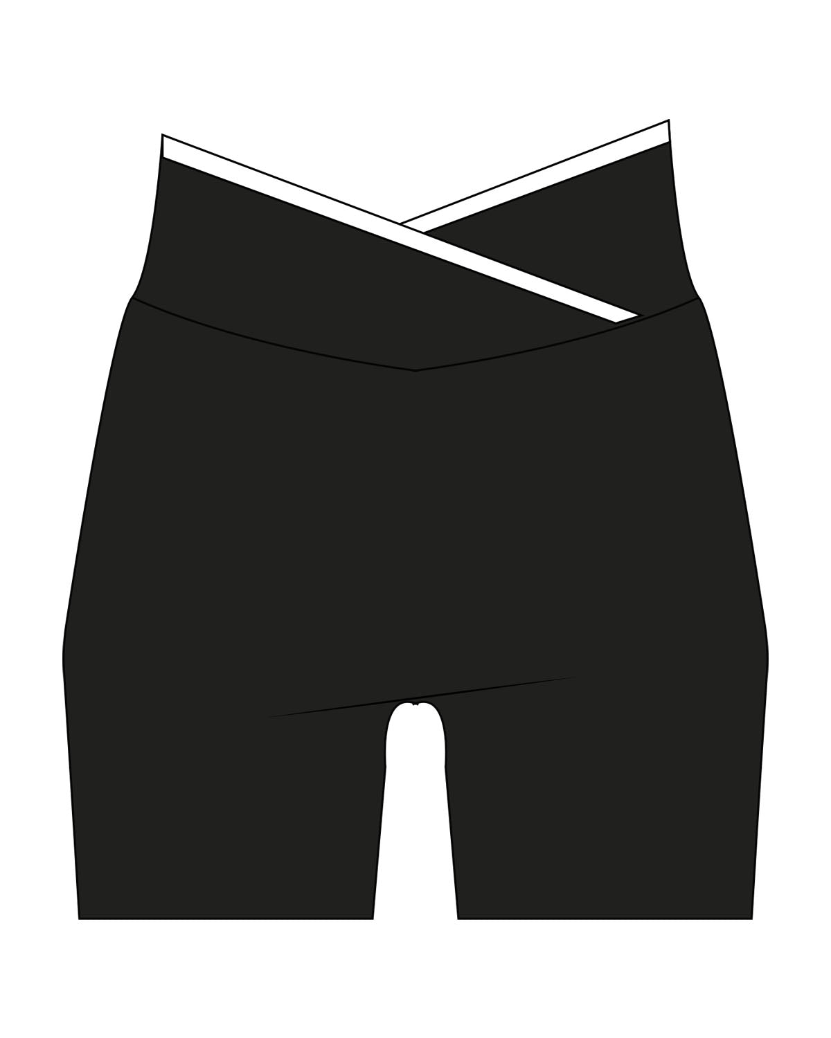 The Piped Crossover Short - Black - Mad House - Back Waist  - Printed - White