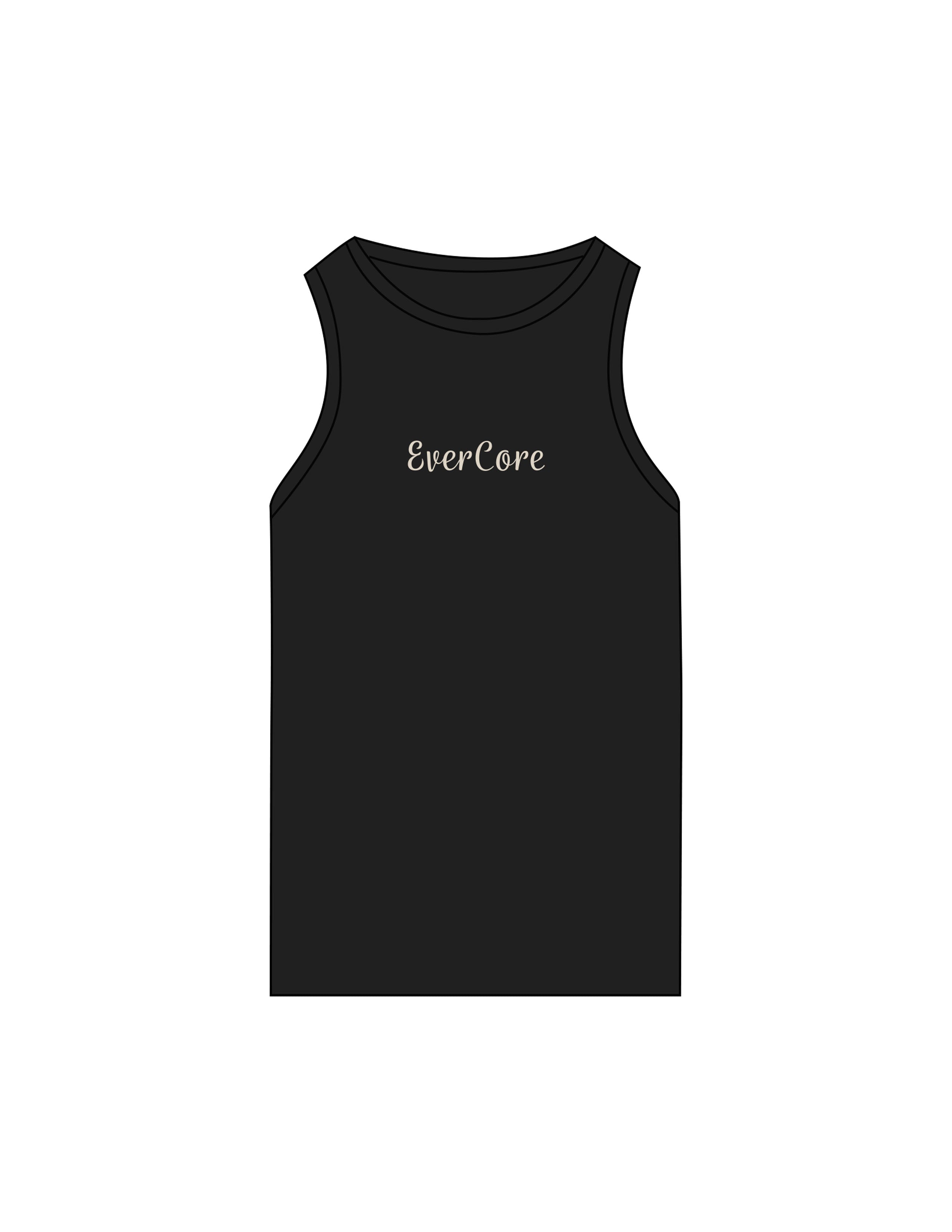 The Recycled Womens Tank - Black - EVERCORE - Center Chest - Printed - Off White