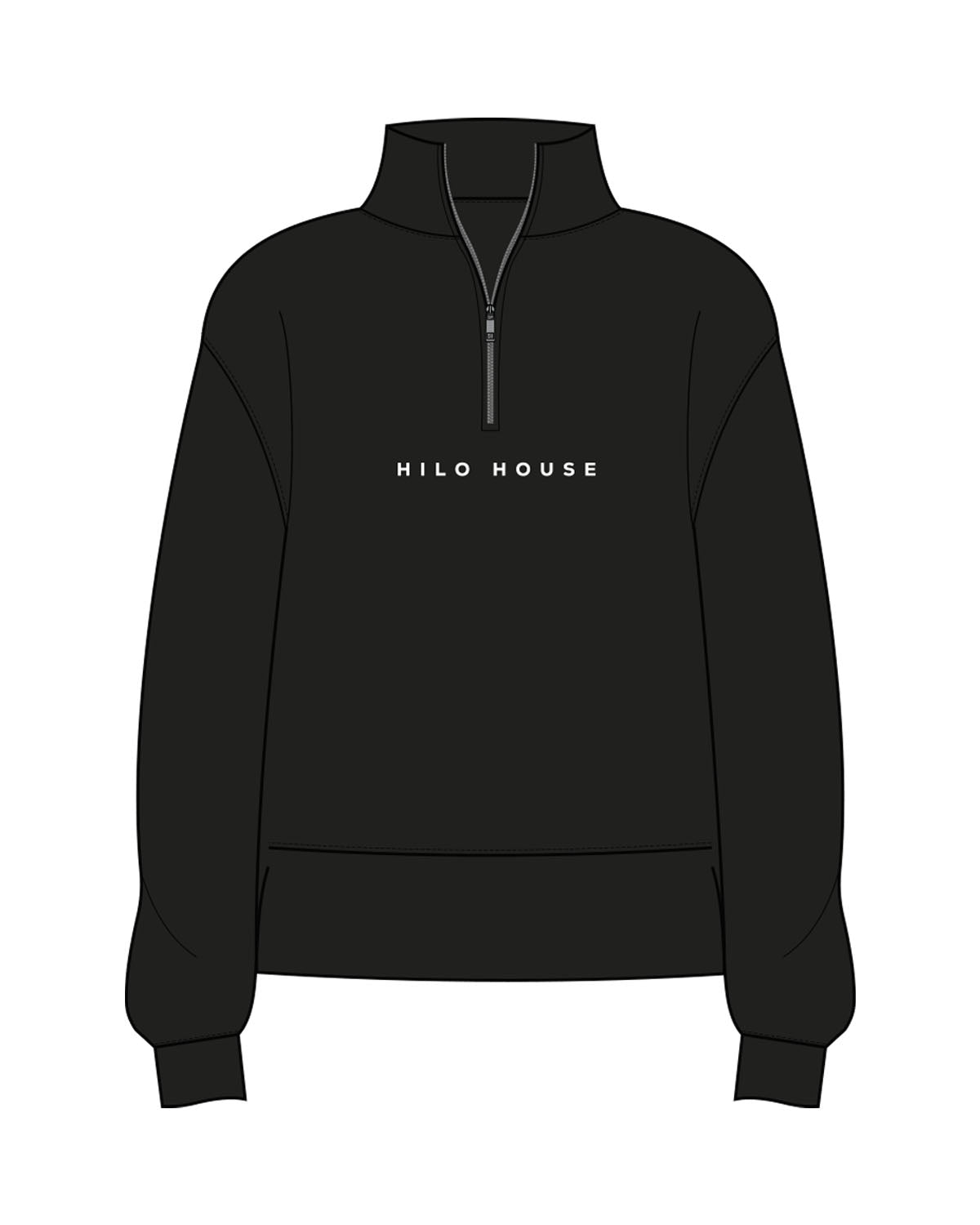 The Mens 1/4 Zip - Black -HiLo - Center Chest - Printed - White