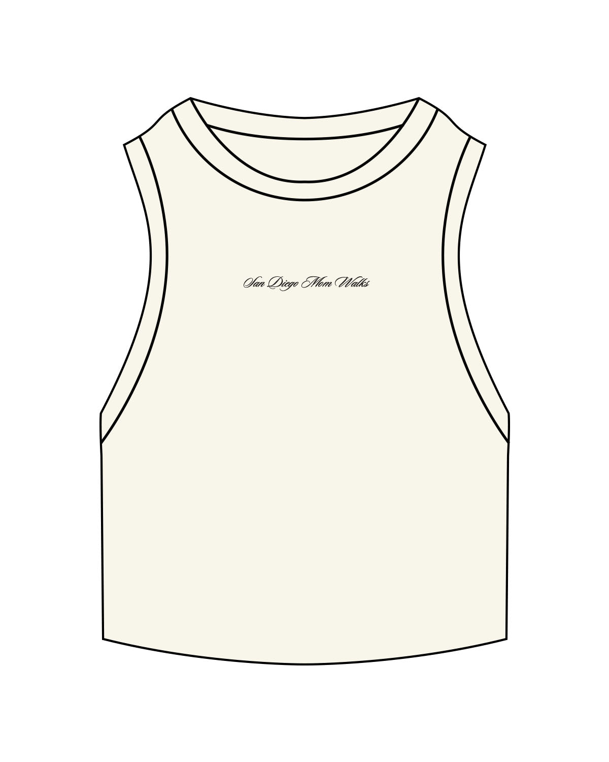 The Ribbed Crop Tank - Off White - SD Mom Walks - Center Chest " SAN DIEGO " - Embroidered - Black