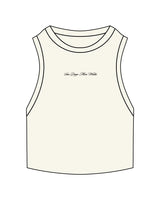 The Ribbed Crop Tank - Off White - SD Mom Walks - Center Chest " SAN DIEGO " - Embroidered - Black