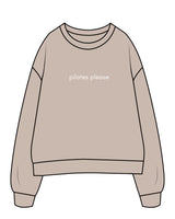 The Womens Crewneck - Bone - Pilates by Nix - Center Chest - Embroidered - Back Center - Smiley W/ Heart Eyes - Printed - White