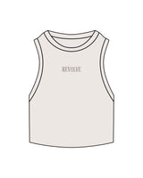The Ribbed Crop Tank - Bone - Revolve Pilates - Center Chest "Revolve" - Embroidered - Tone on Tone