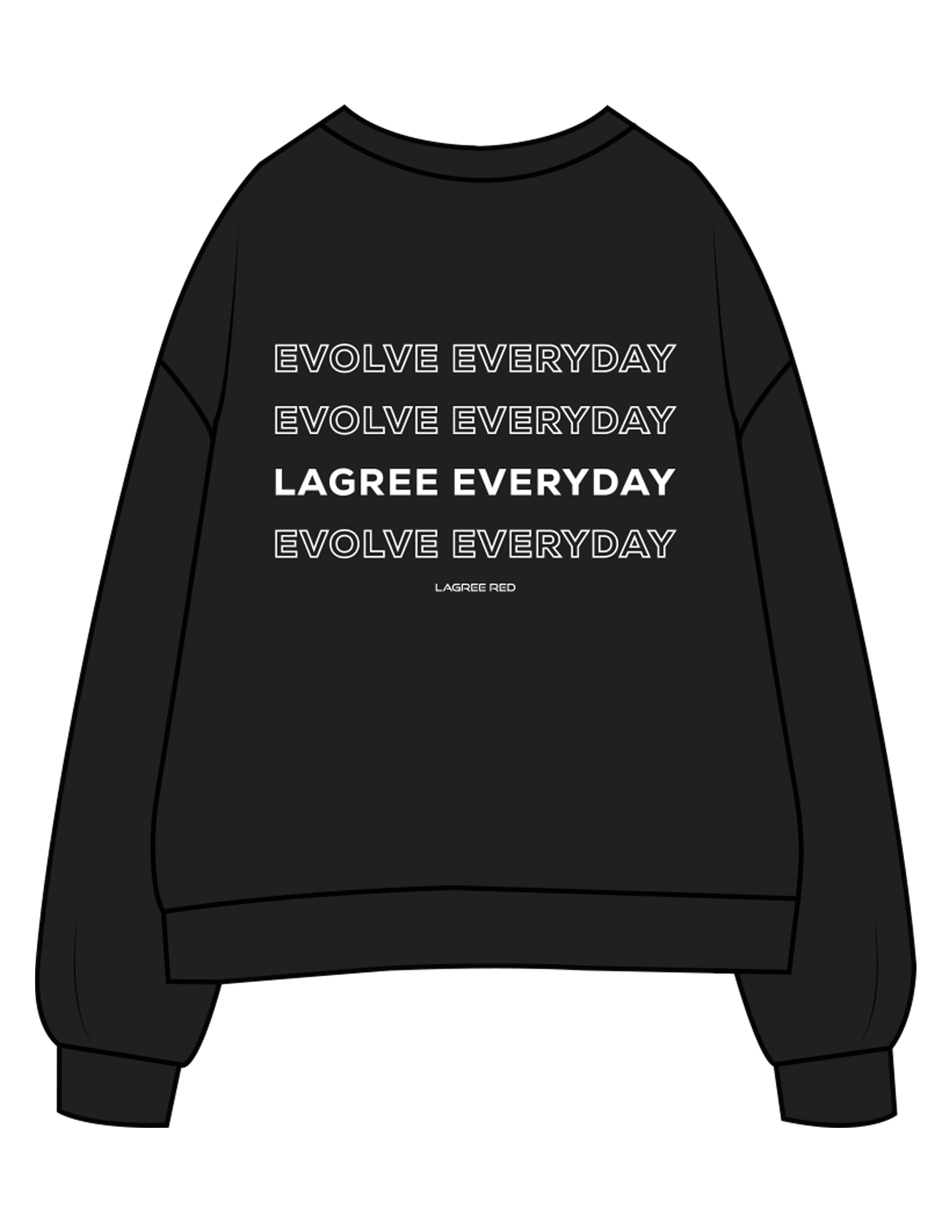The Womens Crewneck - Black - Lagree Red - Upper Chest & Back Stacked - Printed - White