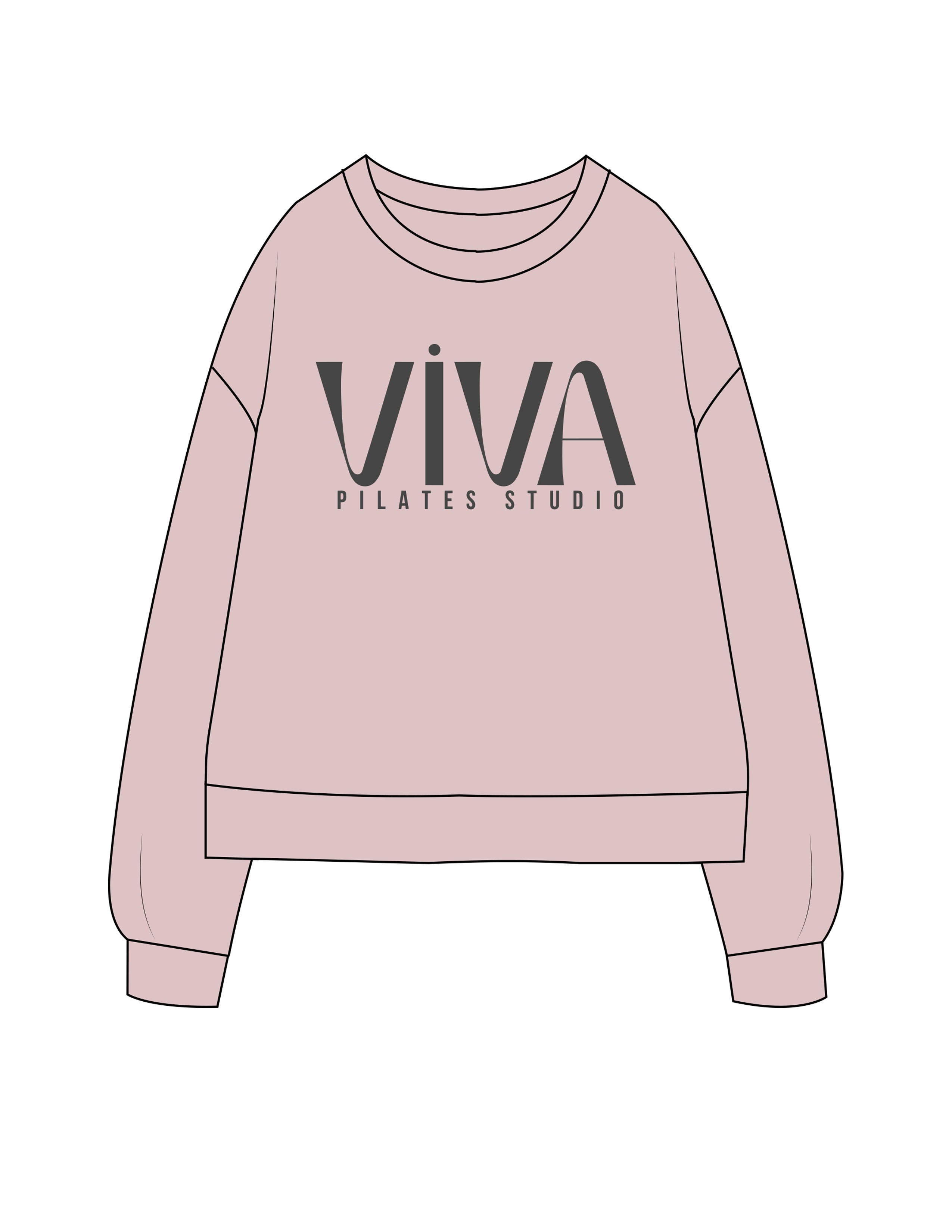 The Recycled Unisex Crewneck - Blush - Viva Pilates - Center Chest Stacked - Printed - Washed Black