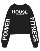 The Oversized Crop - Black - Powerhouse Fitness - Upper Back - Back Left & Right Sleeves - Printed - White
