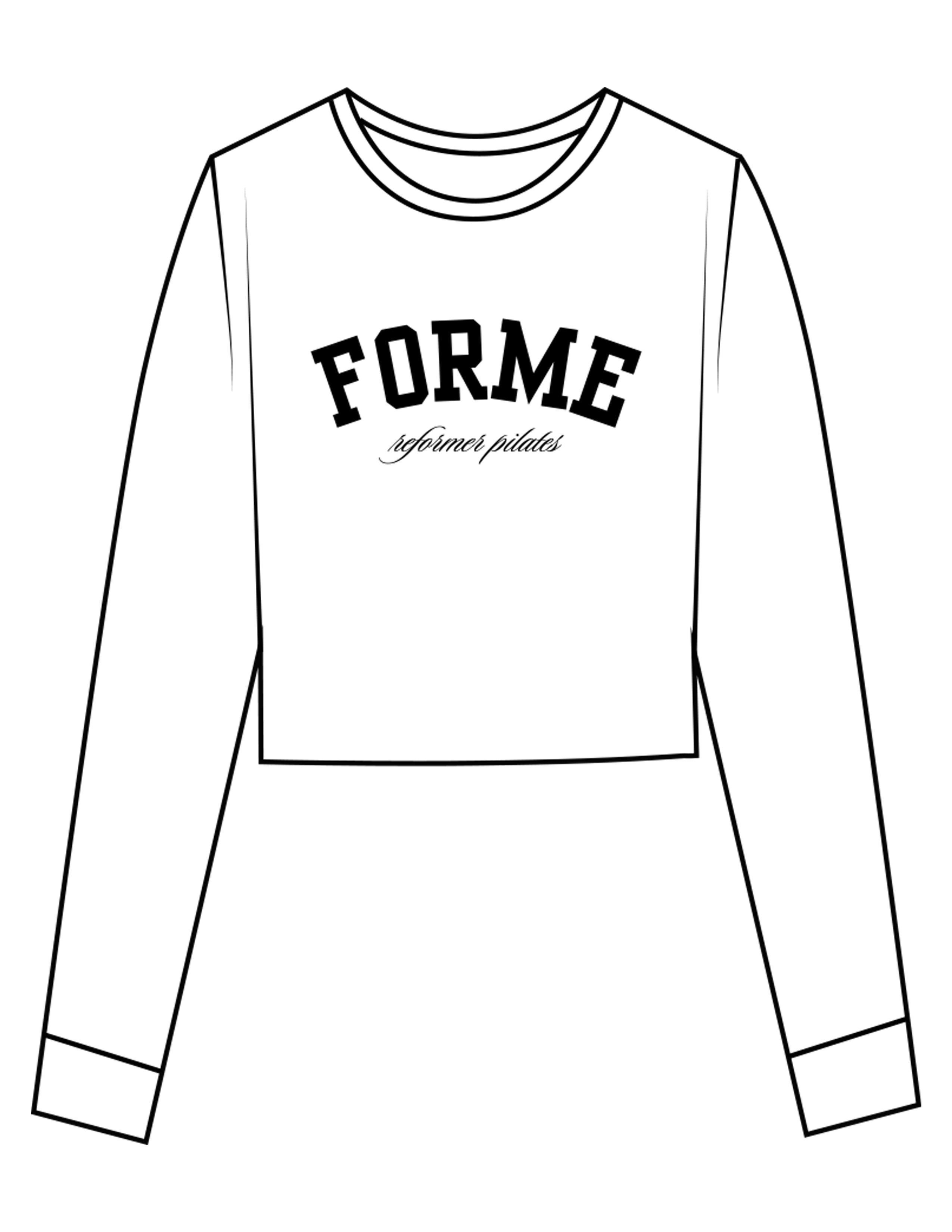 The Crop Long Sleeve - White - LA FORME PILATES - Center Chest Stacked - Printed - Black