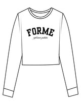 The Crop Long Sleeve - White - LA FORME PILATES - Center Chest Stacked - Printed - Black