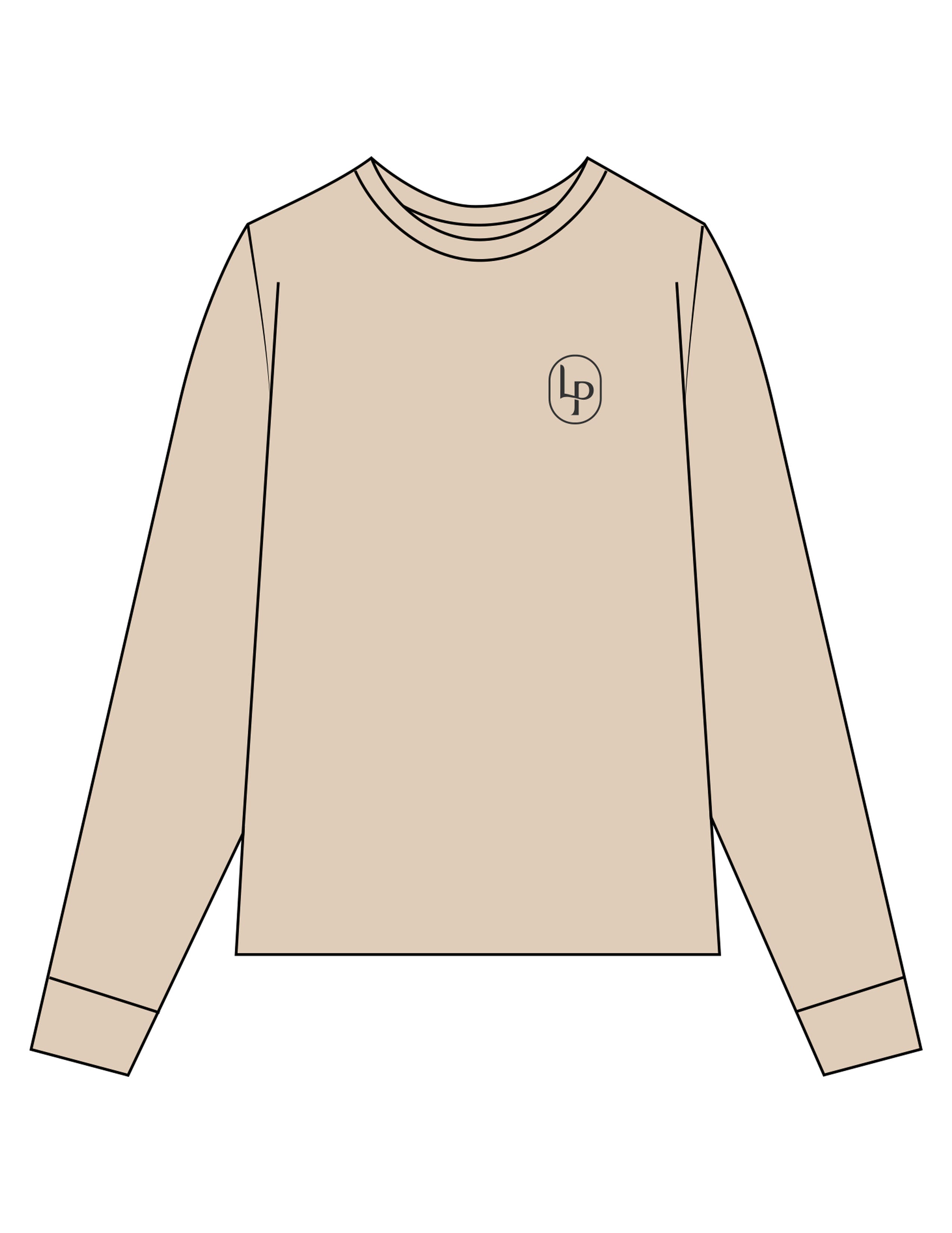The Mens Heavyweight Long Sleeve - Washed Khaki - Lume Pilates - Left Chest Oval & Back Stacked - Printed - Charcoal